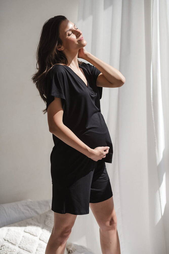 Moon bambusowe spodnie od piżamy ciążowej krótkie Milk&Love czarny 