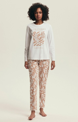 43689 Dextra Piżama damska Henderson cream – bawełniana, botaniczny nadruk