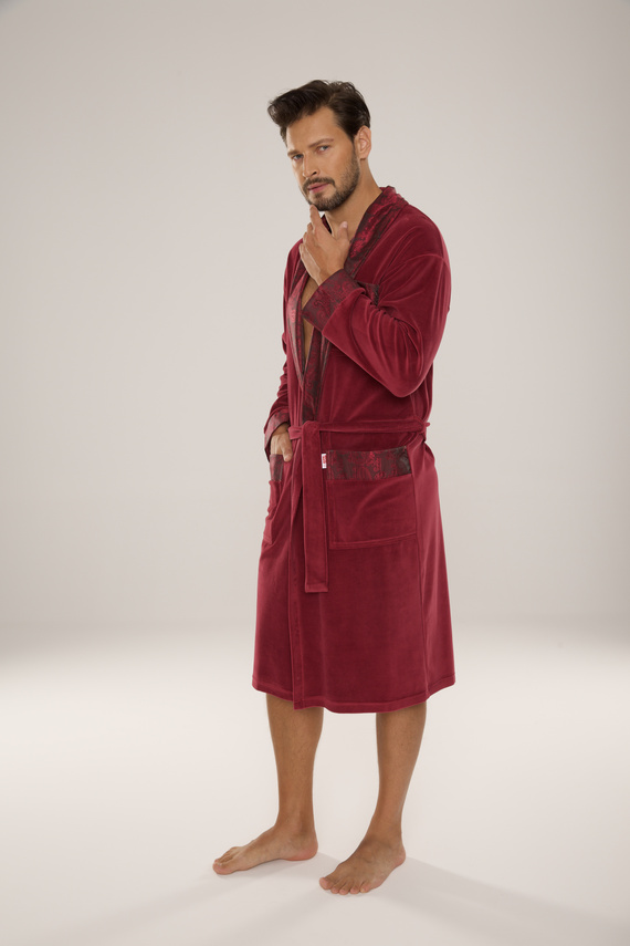 868 Noble Szlafrok męski welurowy De Lafense– elegancki, miękki, premium, burgund
