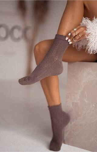 0989-002 Ażur Jodełka Skarpety damskie Milena - cappuccino