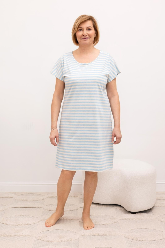 Koszula nocna Regina 2001 niebieska bawełniana – krótki rękaw, paski