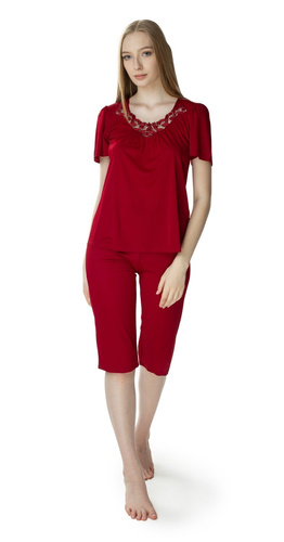 3639 Matylda Piżama damska Mewa burgund– jedwab wiskozowy, produkt polski, długość 3/4