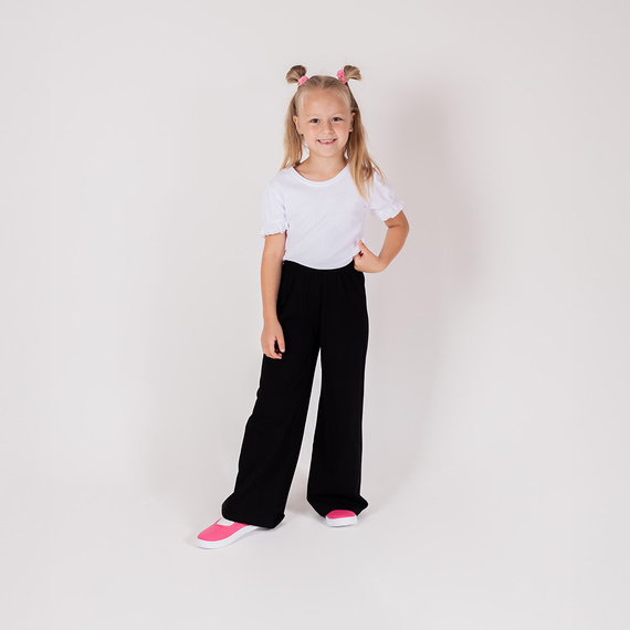 163579 Spodnie Nicol czarne dla dziewczynki – szerokie nogawki 92–146