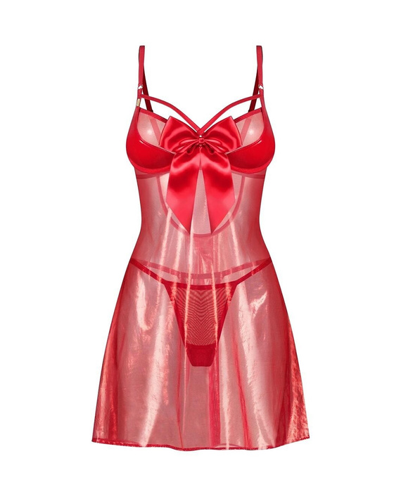 Obsessive Gifty Red Babydoll Czerwona Koszulka Damska z Fiszbinami + Stringi