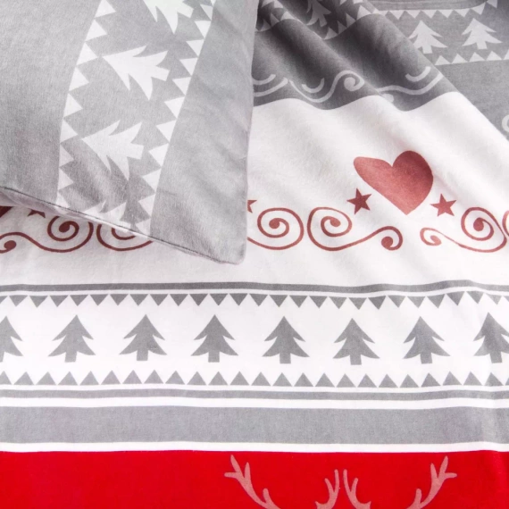 31516/1 Pościel flanelowa świąteczna Flanelove Darymex szara czerwona– komplet 100% bawełna, ciepła i miękka