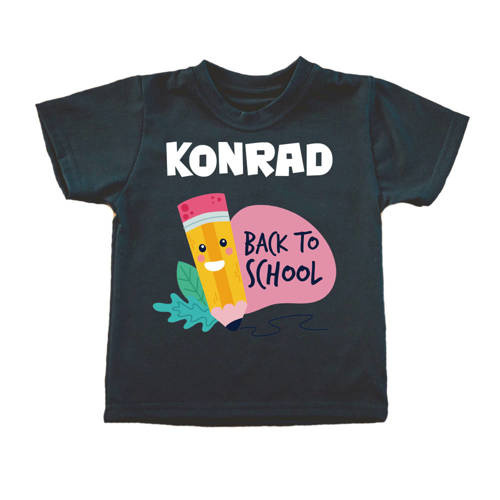 "BACK TO SCHOOL z imieniem" Koszulka dziecięca krótki rękaw Moocha czarny