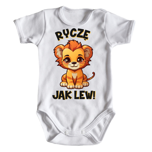 "Ryczę jak lew" Body krótki rękaw Moocha biały