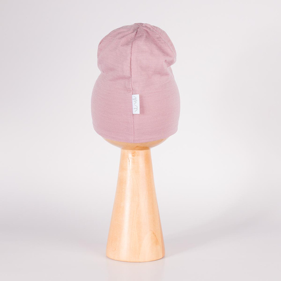 229100 Nicol Czapka Merino 100% wełna dziecięca dwuwarstwowa- pudrowy róż 