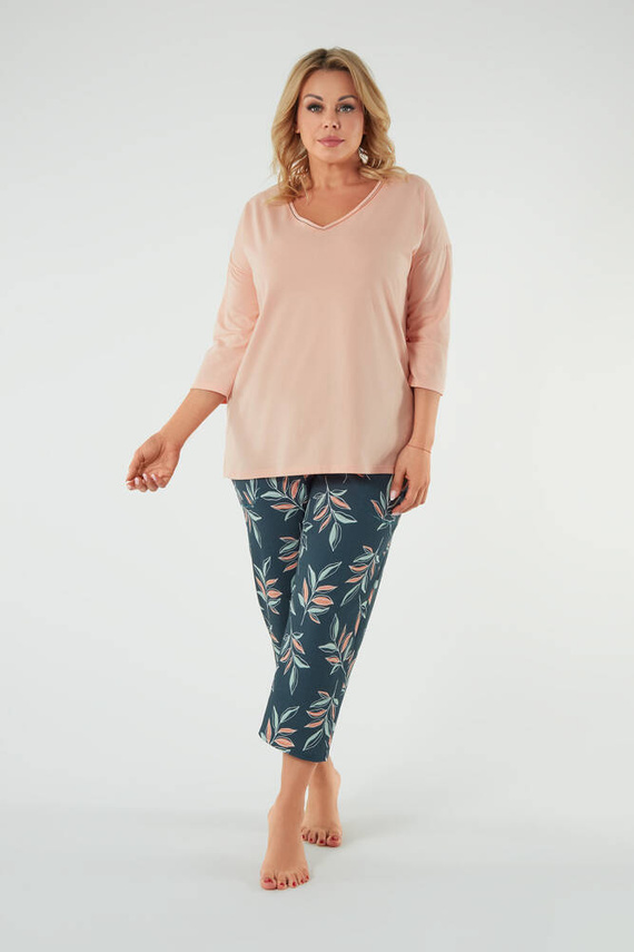 Julietta Piżama Damska 3/4rękaw, 7/8 spodnie Italian Fashion - łososiowy/druk