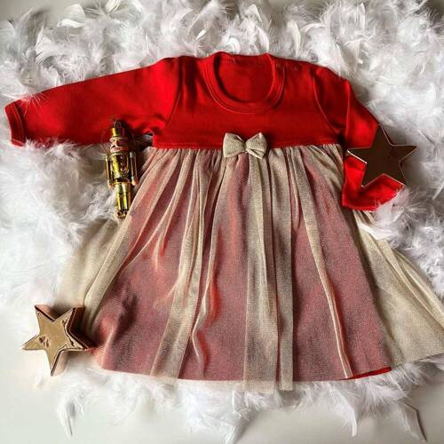 SK04 Merry Christmas Sukienka z długim rękawem Mamatti - czerwony