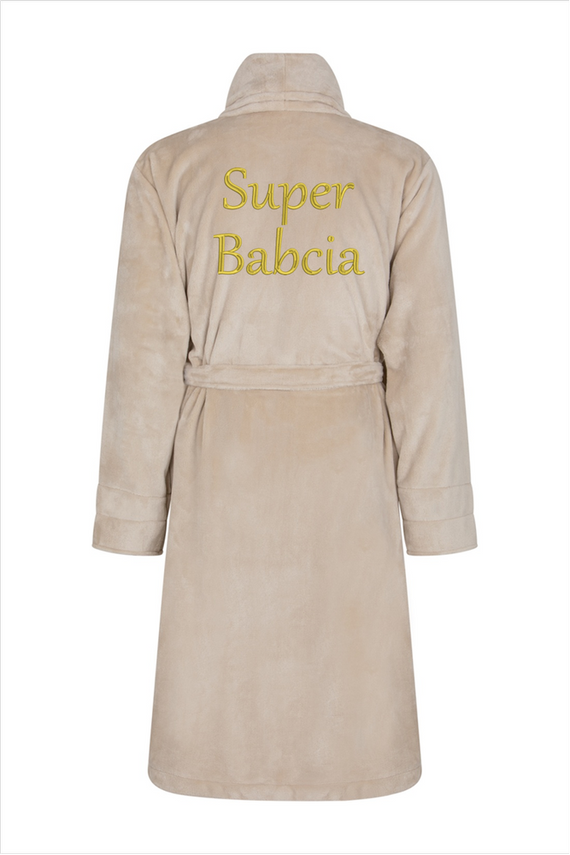 Super Babcia Szlafrok damski polarowy ByShelly - beżowy/złoty