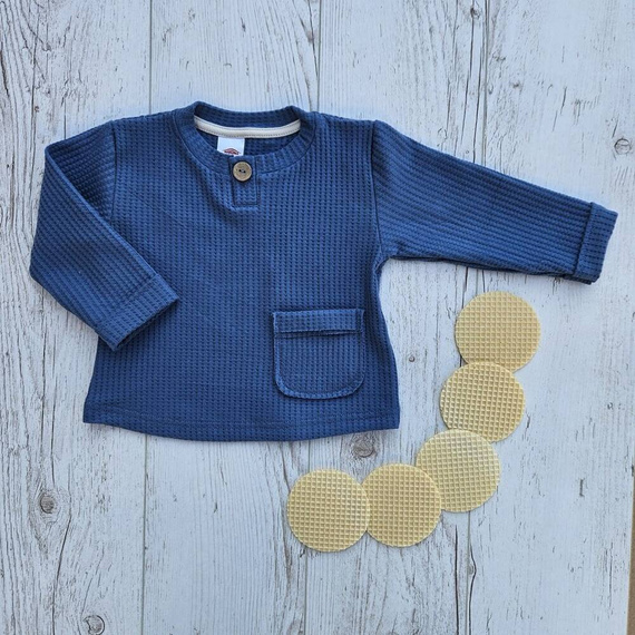 11249D "Natural Waffel" Bluza polo Makoma denim