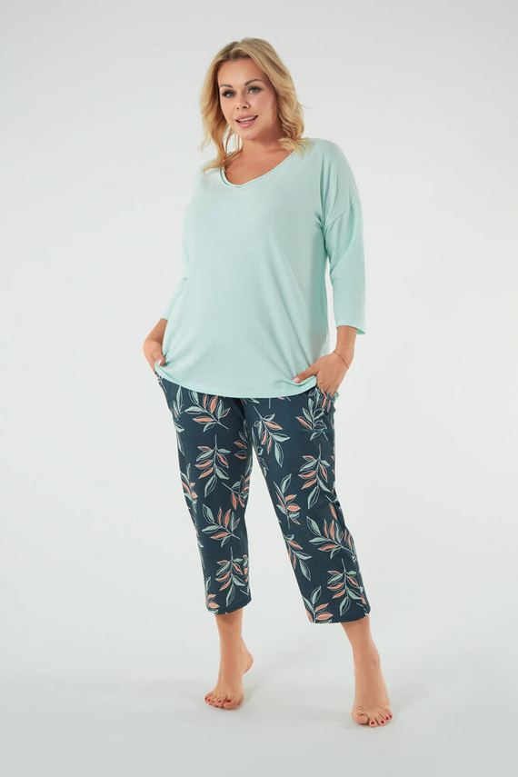 Julietta Piżama Damska 3/4rękaw, 7/8 spodnie Italian Fashion - pistacjowy/druk 