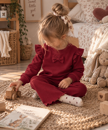 Mamatti DR720 bordowy dres dziewczęcy bawełniany bluza z kokardką legginsy dzwony