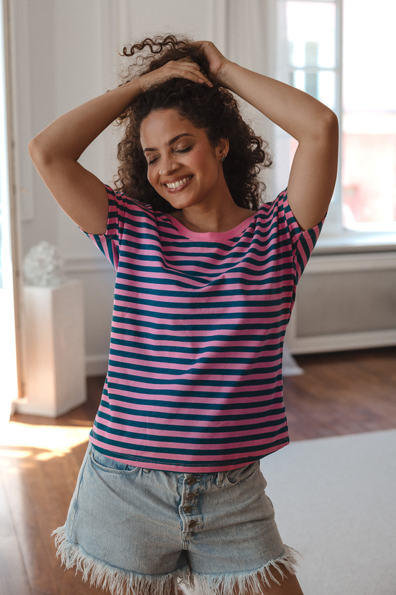 Bluzka Ciążowa Milk&Love Two Ways 2w1 Do Karmienia Dwustronna V-Neck pink-szmaragd
