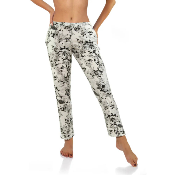 2585/02 Spodnie piżamowe Sesto Senzo kwiatki czarny/biały