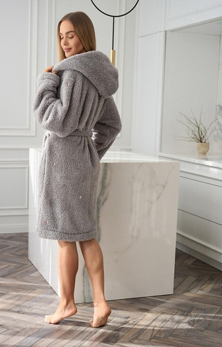 2559 Liv Szlafrok damski L&L z kapturem szary  – krótki i wygodny