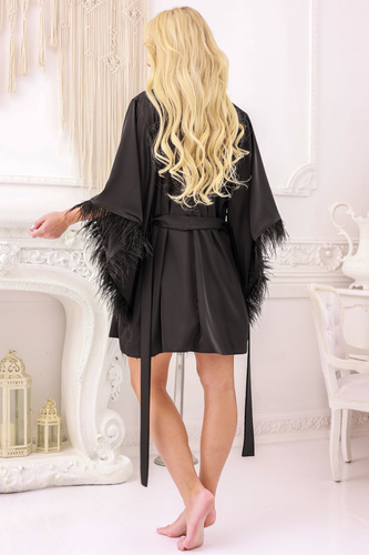 Moon Podomka Kalimo – satynowa z piórami, krótka i elegancka, czarna
