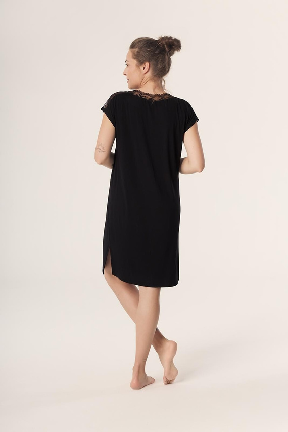 Koszula nocna Petra KB59 Mefemi Nipplex czarna – wiskoza, koronka, krótki rękaw, przed kolano