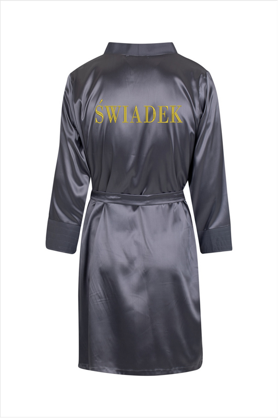 Świadek Szlafrok męski satynowy ByShelly - grafitowy/złoty