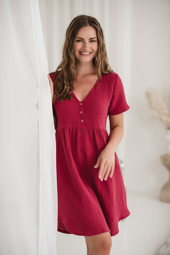 Aurora muślinowa koszula nocna ciążowa i do karmienia Milk&Love malinowy