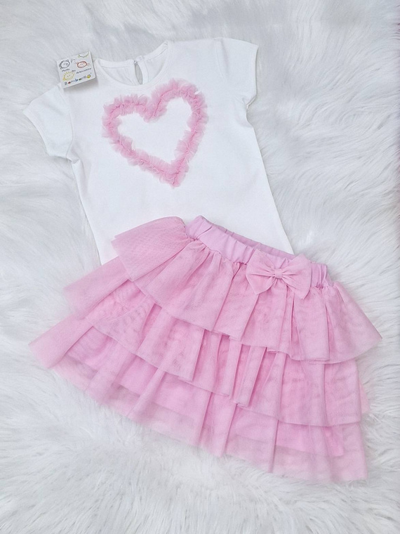 Mia Bluzka krótki rękaw Bambarillo ecru różowe serce 