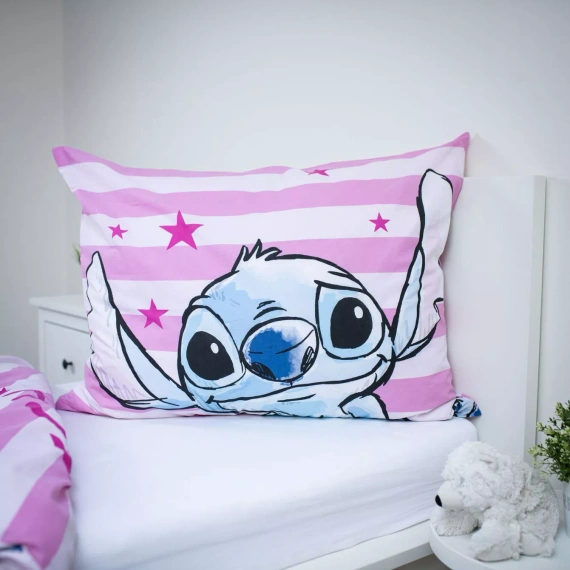 Pościel Lilo i Stitch JF24 140x200 różowa gwiazdy 100% bawełna