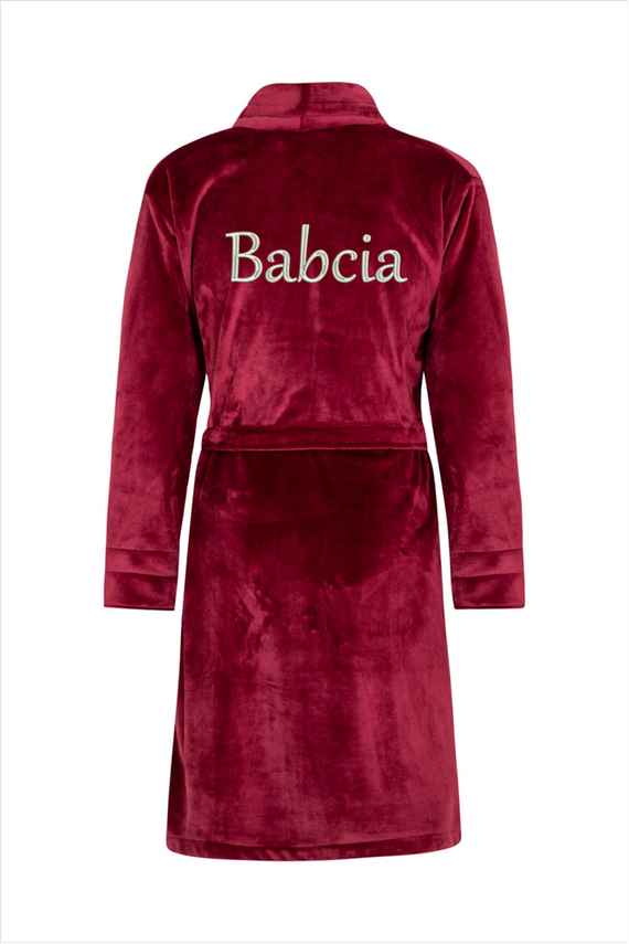 Babcia Szlafrok damski polarowy ByShelly - bordowy/srebrny