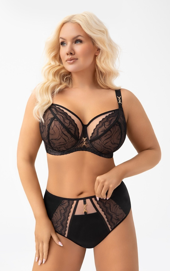 Gorsenia Biustonosz Latika K 975 czarny – soft, koronka, fiszbiny, duży biust