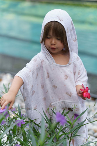 Honey Bunny Ponczo kąpielowe dziecięce z kapturem muślinowe | 100% bawełna – szybkoschnące