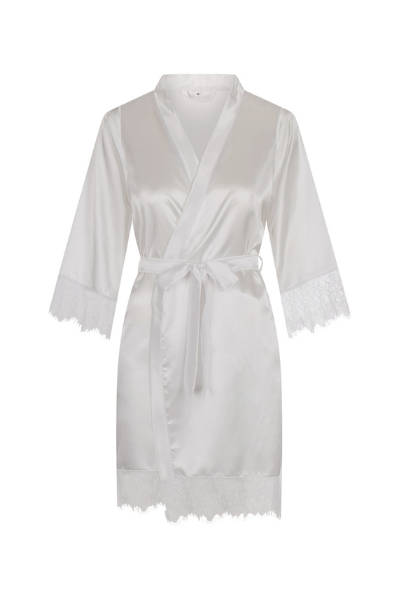 Gloria Szlafrok damski z koronką ByShelly - biały