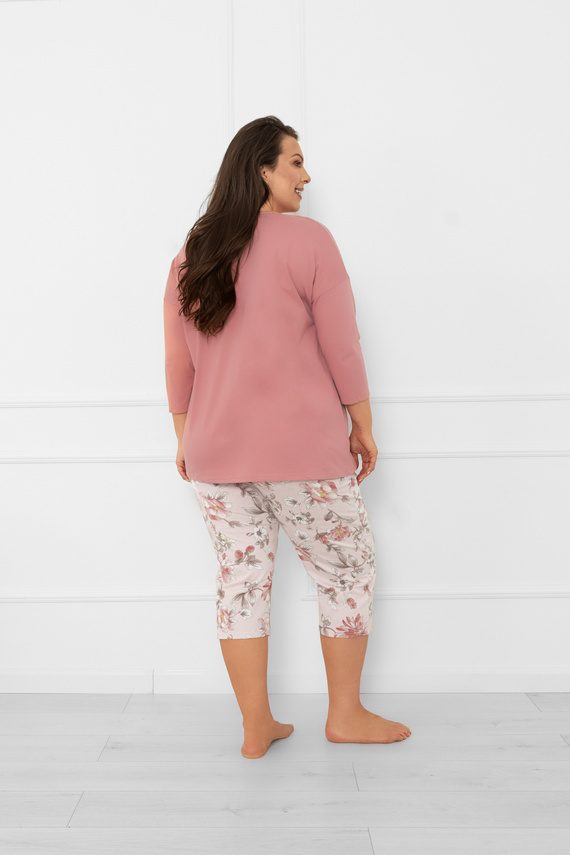 Piżama damska Akita – bawełna, rękaw 3/4 i spodnie 3/4, kwiatowy wzór Italian Fashion