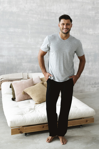 Dallas Piżama Męska krótki rękaw, długie spodnie Italian Fashion- melanż/czarny