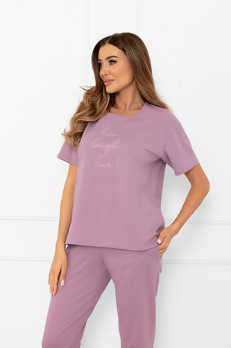 Piżama damska Ksara – krótki rękaw, spodnie 3/4, bawełna Italian Fashion - wrzosowy 