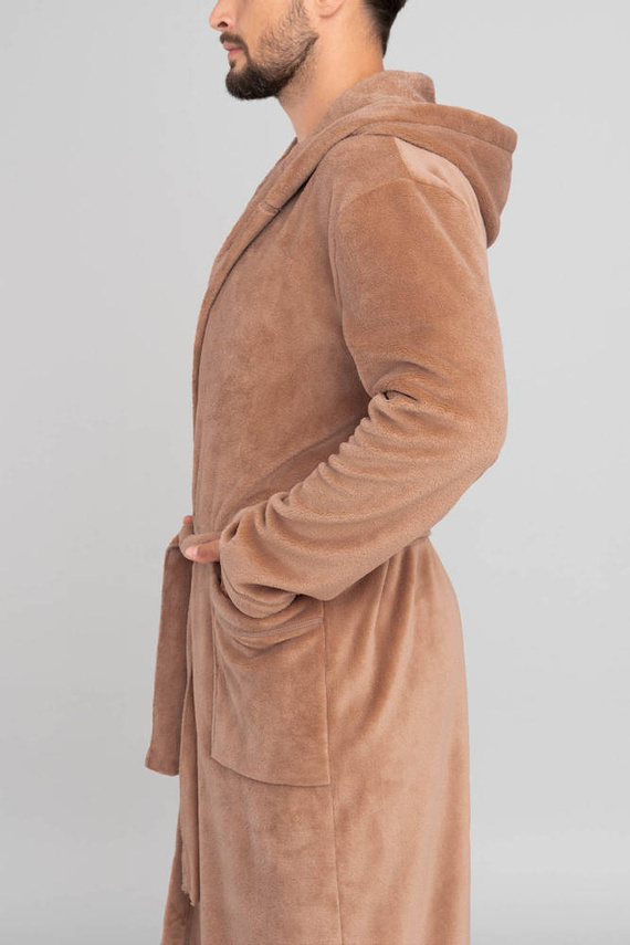 Mimas Szlafrok męski z kapturem Italian Fashion- camel 