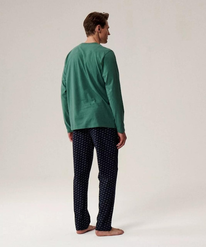 Piżama męska NMP-390 Atlantic zielono granatowa– bawełna, długi rękaw, wygodna i ciepła na chłodniejsze noce