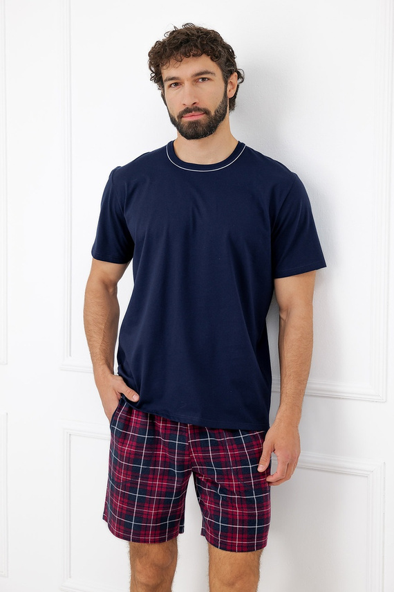 Italian Fashion Brajan piżama męska Mega Soft bawełna szorty w kratę