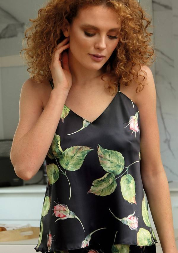 Flowers DK-TK Satynowy top damski DKaren - granat 001