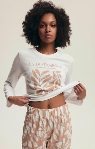 43689 Dextra Piżama damska Henderson cream – bawełniana, botaniczny nadruk