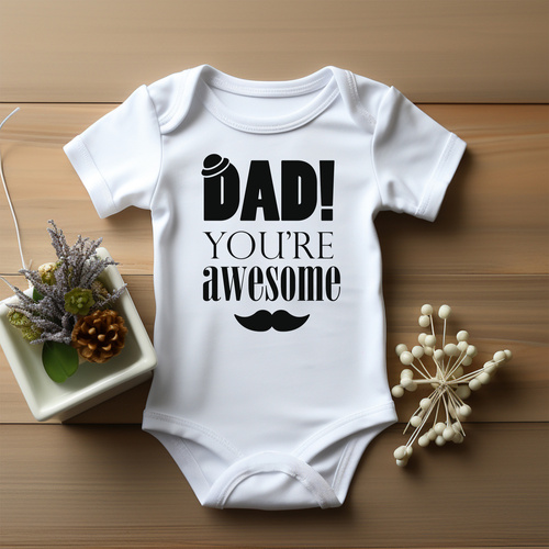 SKU A037 "Tato jesteś niesamowity – Dad you are awesome" Body krótki rękaw Moocha biały