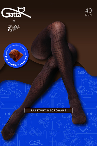 Gatta Wedel wz.03 Rajstopy 40 den – geometryczny wzór, dark choco