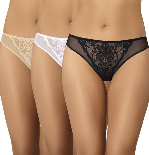 312-3 Wielopak Figi damskie Glamour  Teyli - czarny/biały/beżowy