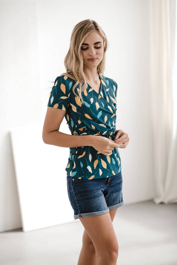 Milk Bar Bluzka do karmienia i ciążowa Milk&Love turkusowy w listki