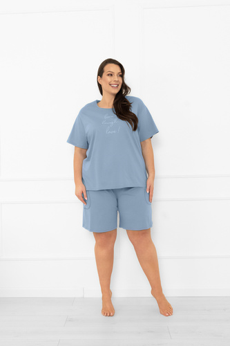 Piżama damska Ksara Italian Fashion – bawełniana, krótki rękaw i spodenki  - stalowy