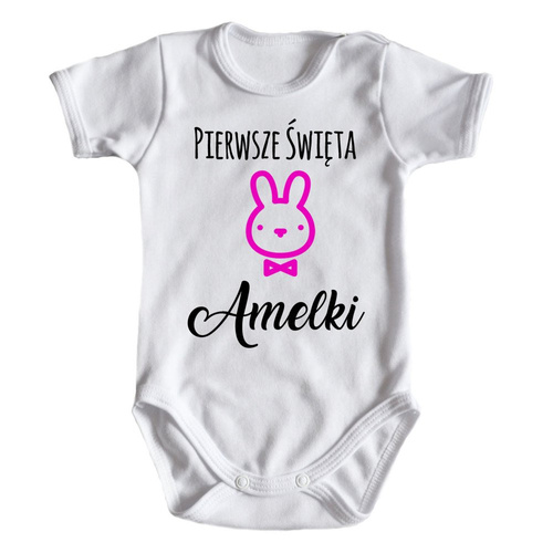 Body krótki rękaw "Pierwsze Święta Wielkanocne róż" Moocha białe