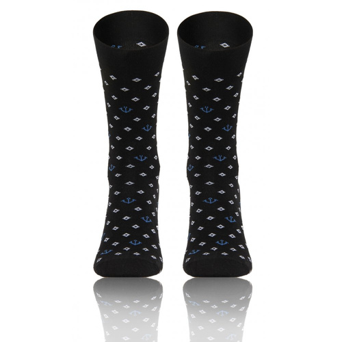 Classic Skarpety męskie garniturowe Sesto Senso wzór kotwice czarny