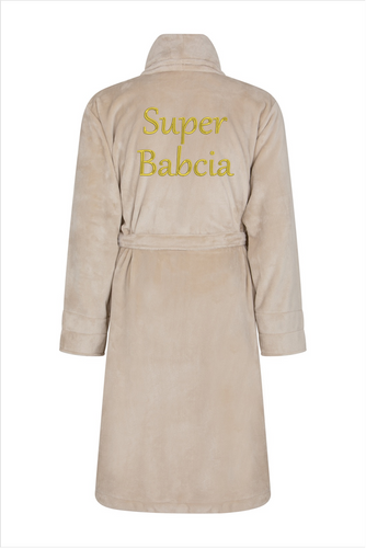 Super Babcia Szlafrok damski polarowy ByShelly - beżowy/złoty