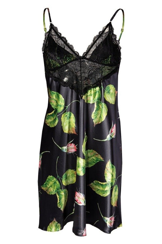 Flowers Halka satynowa koszulka damska DKaren - DK-HA 08 czarny