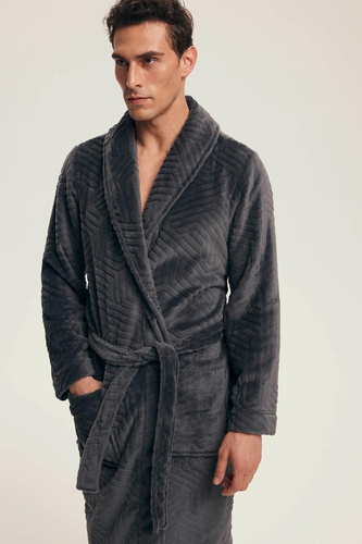 Szlafrok męski Henderson 43379 Nandu szary –wiązany w pasie, długość przed kolano