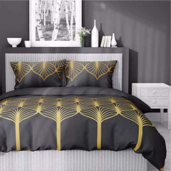 5225 A Pościel satynowa geometryczny motyw Detexpol czarny